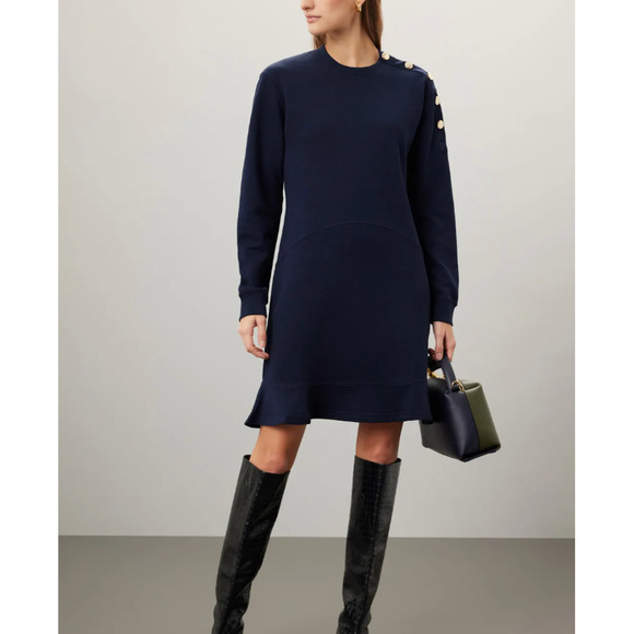 Derek Lam Blue Sweatshirt Mini Dress SMALL Oversized Comfy Preppy Designer $300 - Picture 3 of 9